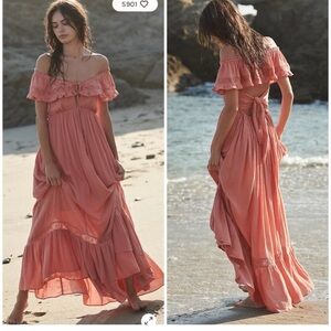 Free People Orange and Pink Ruffled Tiered Sundress